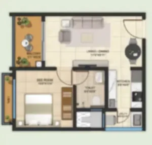 Kalyani Living Tree 1 BHK Apartment Floor Plan by Kalyani Developers located at KIADB Aerospace Park, Bagalur, Bangalore Karnataka